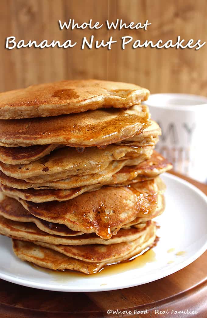 Whole Wheat Banana Nut Pancakes with title 680x1050