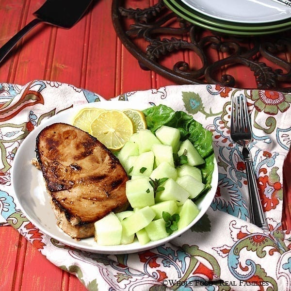 Pan Seared Tuna Steak with Gingered Melon. A clean eating, whole food recipe. No refined ingredients.