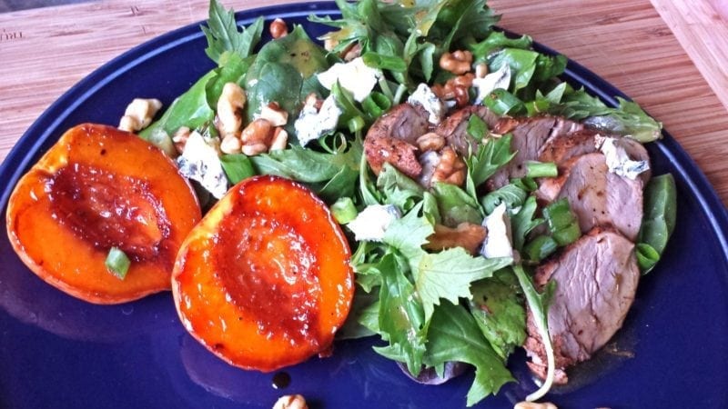 Tenderloin Salad and Carmelized Peaches Champagne Vinaigrette