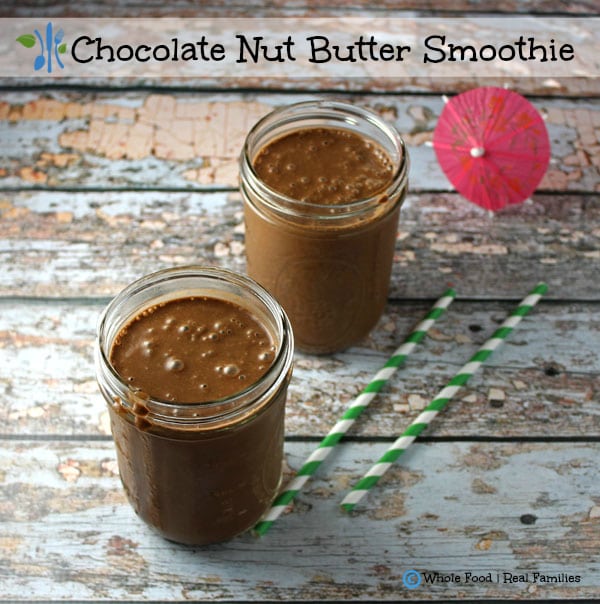 A Chocolate Nut Butter (Spinach) Smoothie will make you never want to skip breakfast again. This is so richly chocolate that your kids will actually be excited to drink it. Between us, I put the spinach in when they are not looking. 