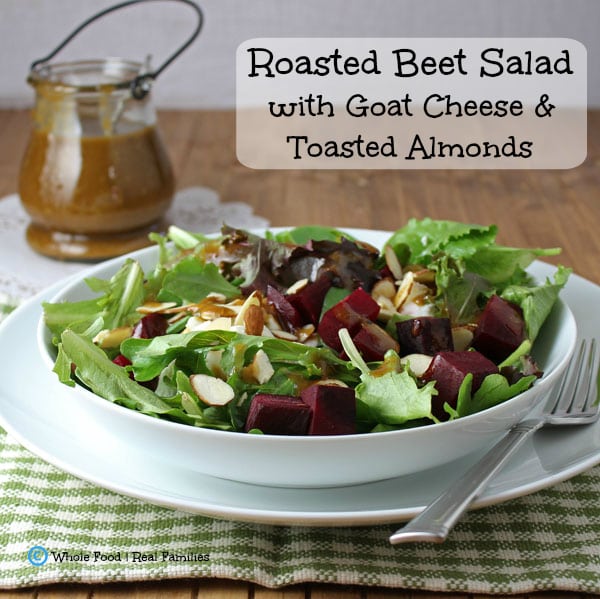 Roasted Beet Salad with Goat Cheese and Toasted Almonds. A clean eating, whole food recipe. No processed ingredients.