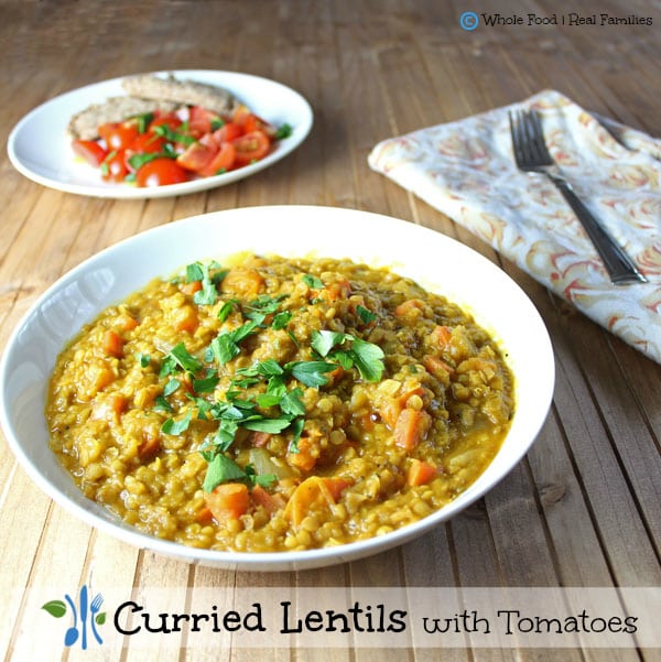 Curried Lentils with Tomatoes. A clean eating, whole food recipe. No processed ingredients.