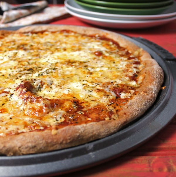 Three Cheese Pizza with Whole Wheat Crust. A clean eating, whole food recipe. No refined ingredients.