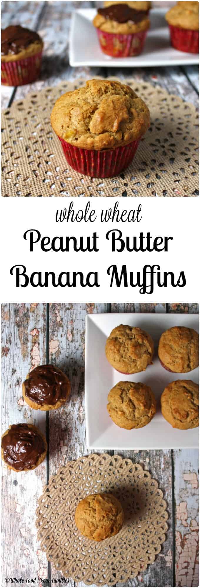 Peanut Butter Banana Muffins were a happy accident in my kitchen when I ran out of bananas. Now they are my kids favorite. Whole wheat and sweet, a perfect healthy breakfast. 