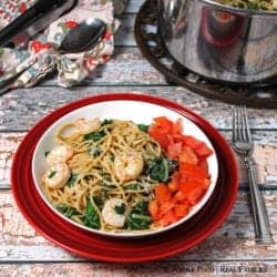 Garlicy Pasta with Sauteed Shrimp and Chard from Whole Food | Real Families