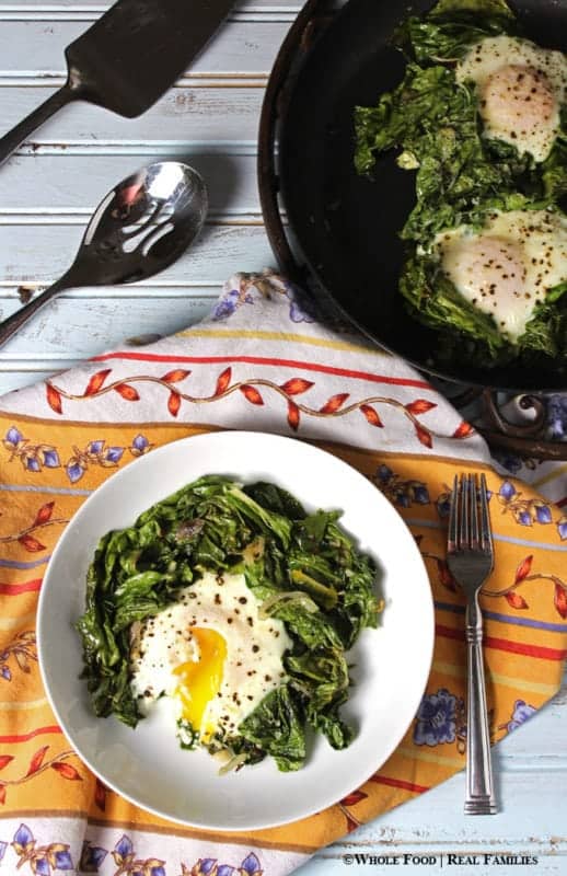 Sauteed Chard with Baked Eggs. A whole food, healthy recipe. No refined ingredients. 