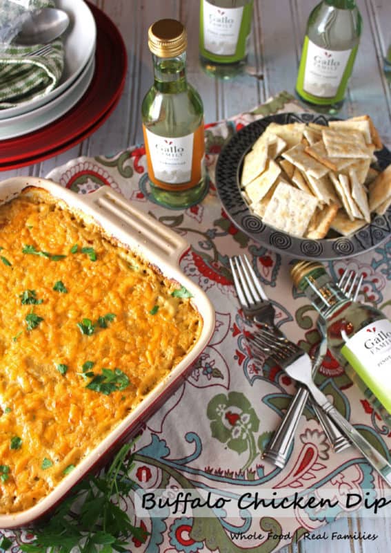 Buffalo Chicken Dip is a perfect recipe for your tailgating party! Delicious served as an appetizer or snack with crackers, chips or crusty bread! #SundaySupper