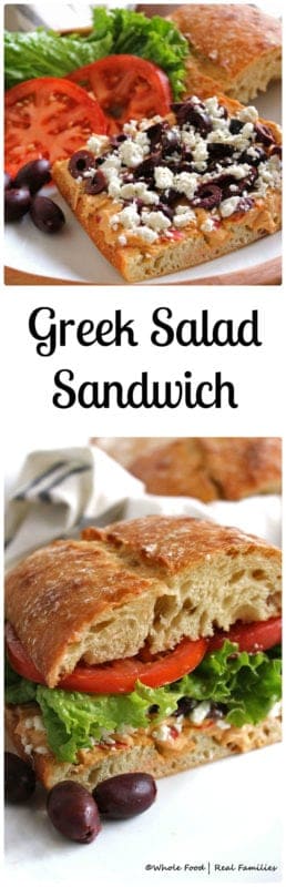 Greek Salad Sandwich from Whole Food | Real Families. An easy vegetarian dinner recipe for a healthy weeknight meal.