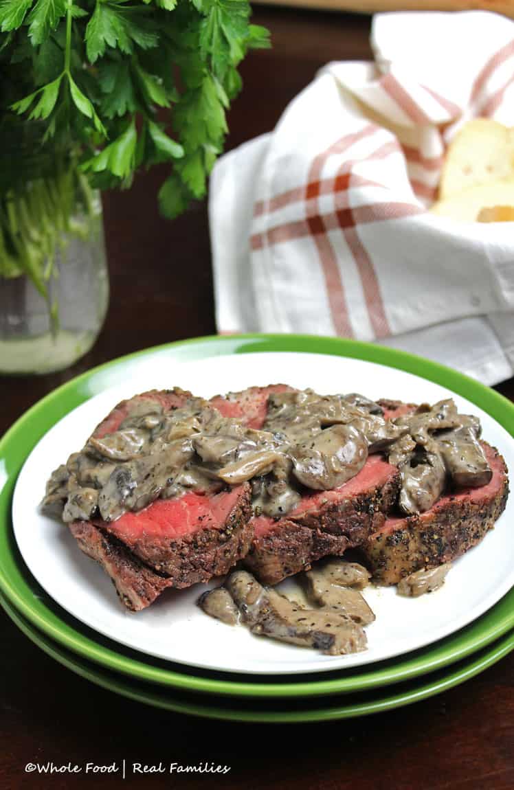 Peppercorn Beef Tenderloin Roast with Mushroom Cream Sauce