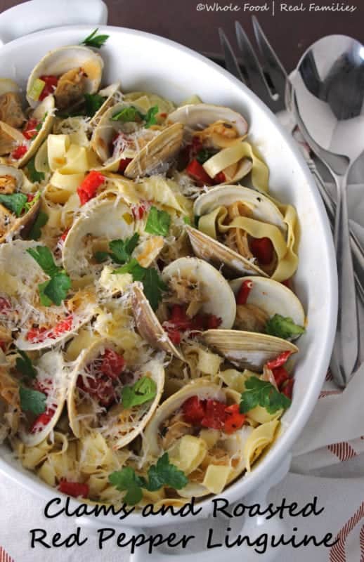 Clams and Roasted Red Pepper Linguine big bowl