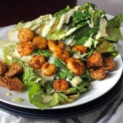 Pan Seared Chipotle Shrimp with Grilled Romaine and Homemade Caesar Dressing
