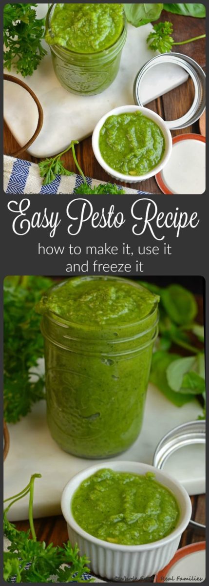 Easy Pesto Recipe. A recipe for how to make it, how to cook with and how to freeze it to last all year. @wholefoodrealfa