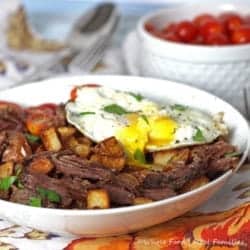 Beef and Eggs over Breakfast Potatoes