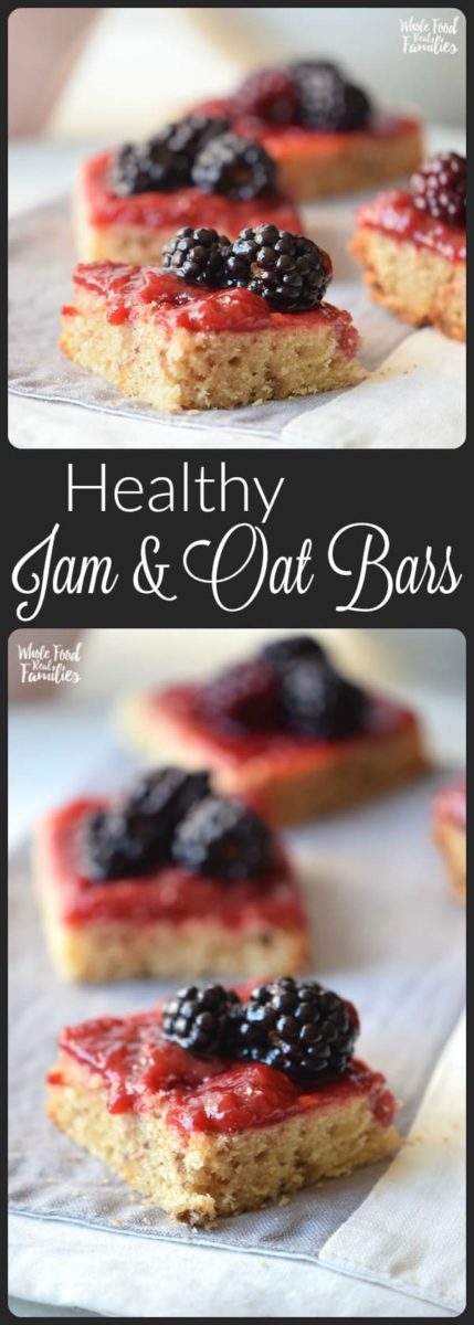 Jam and Oat Bars never last long! They are a perfect healthy quick snack or even breakfast. Equally awesome is that they only take a second to whip up and pop in the oven! Try them with your favorite nut butter instead of jam as an alternative! It is a totally different flavor and oh so good!