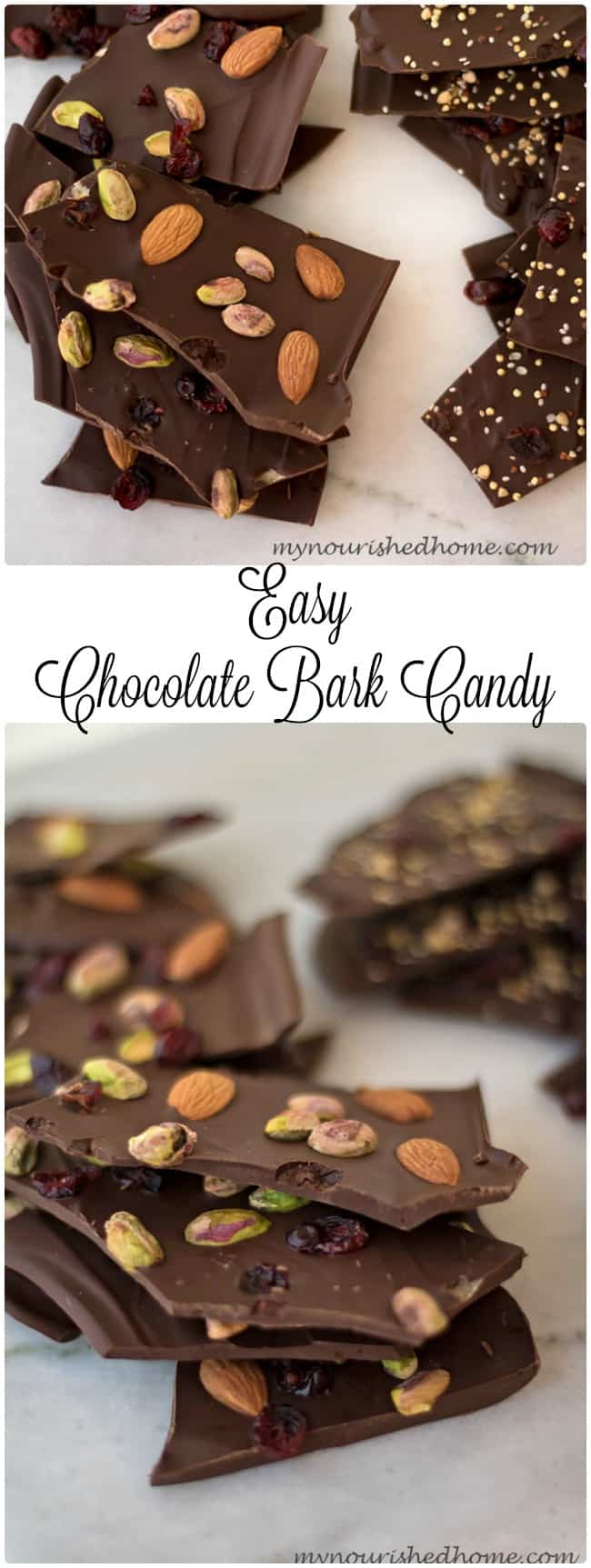 This Easy Chocoalte Bark Candy recipe is perfect for the holdiays, birthday treats, or after dinner goodies!