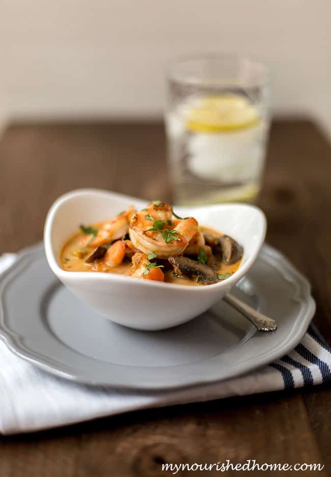 Shrimp and Vegetable Coconut Curry Soup for an international dinner!