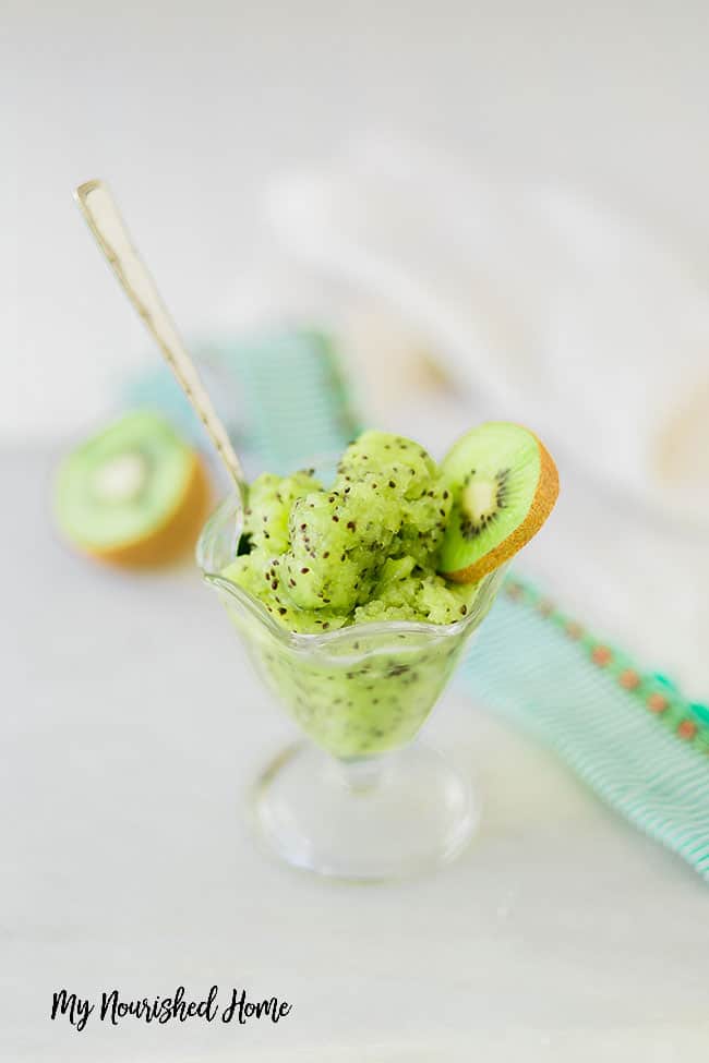 Creamy and delicious! Frozen Kiwi Sorbet for dessert.