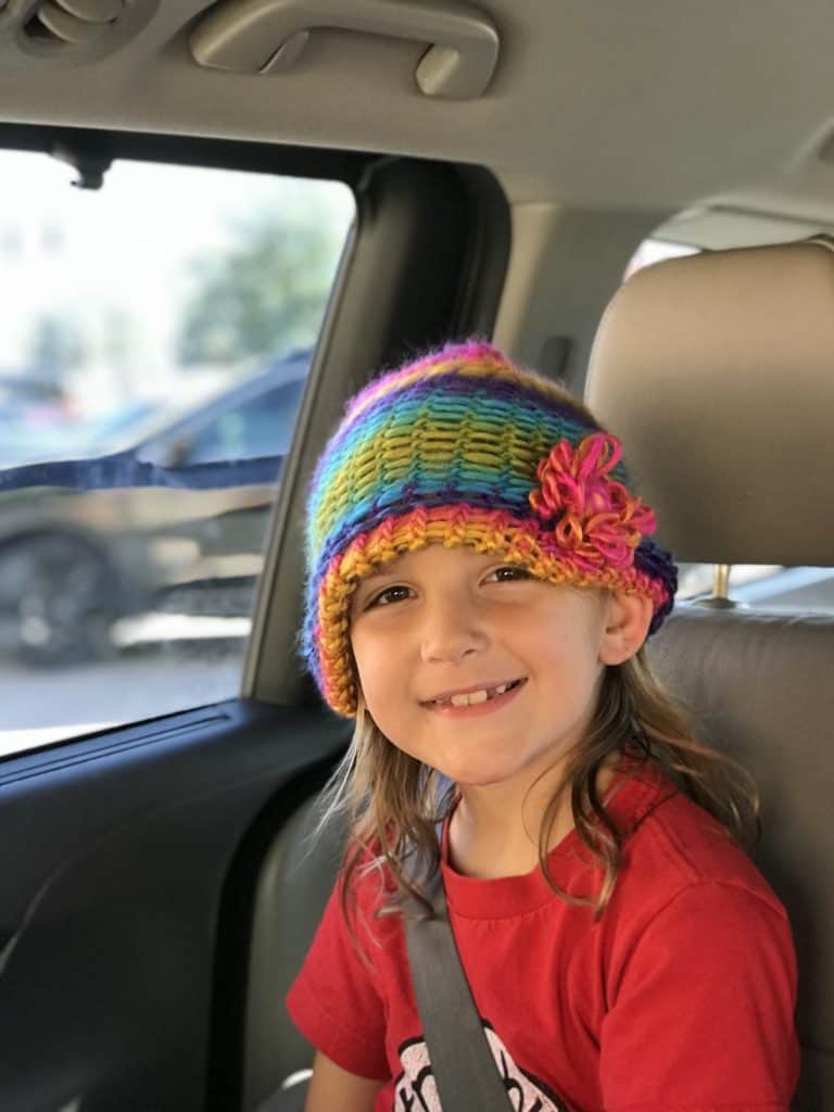 Loom knit this adorable knit cap for your kids