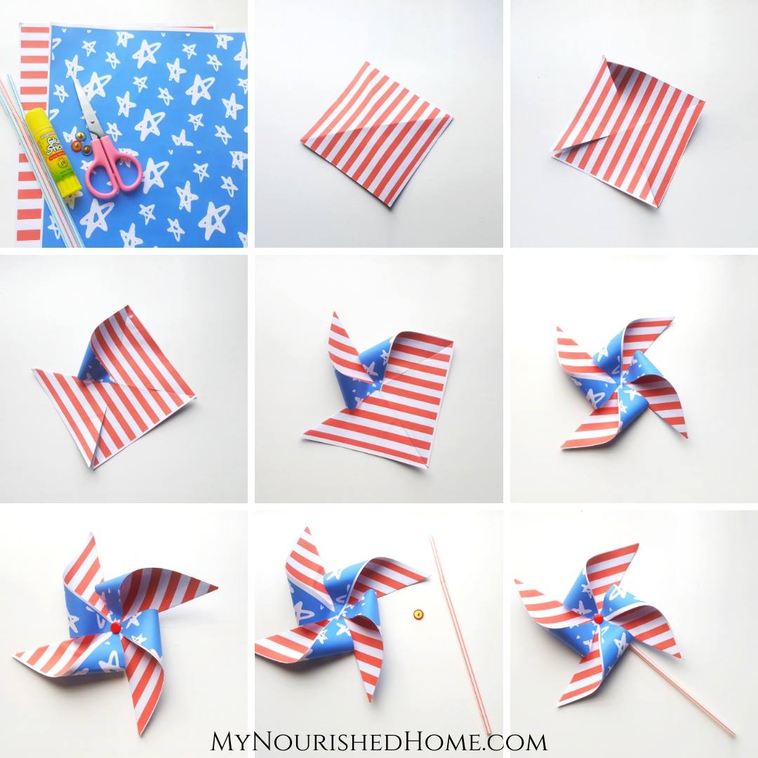 Patriotic Fourth of July Pinwheel Craft for Kids - MyNourishedHome.com