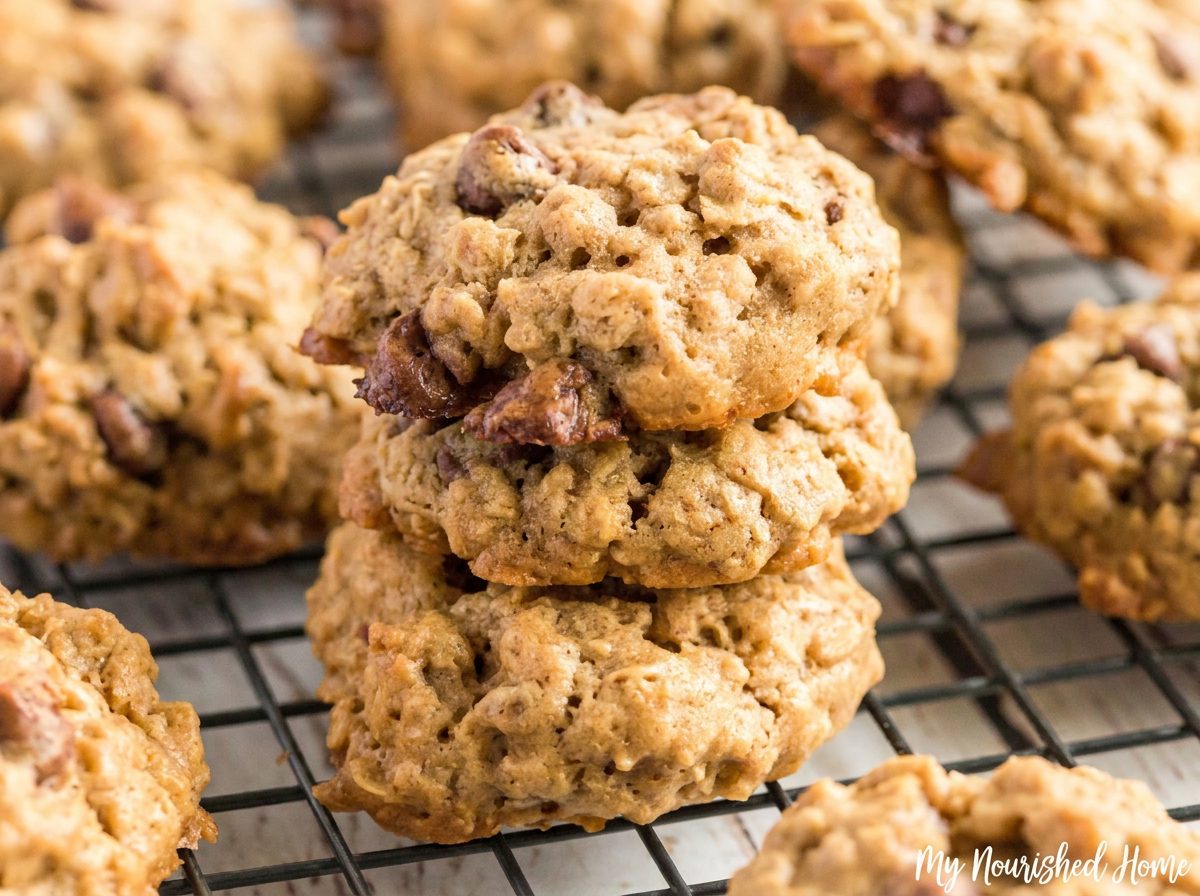 cinnamon oatmeal cookies cooling on a wire rack