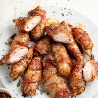 bacon wrapped chicken tenders with cheddar cheese