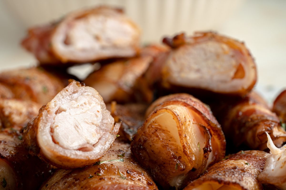 Bacon Wrapped Chicken Tenders with Cheddar Cheese