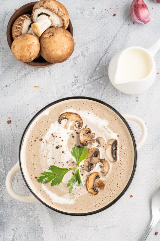 Homemade mushroom soup in a bowl 