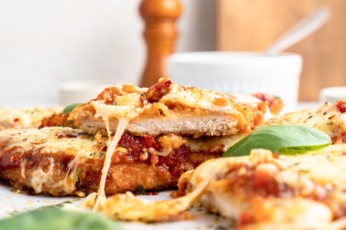 gluten-free chicken parmesan stacked