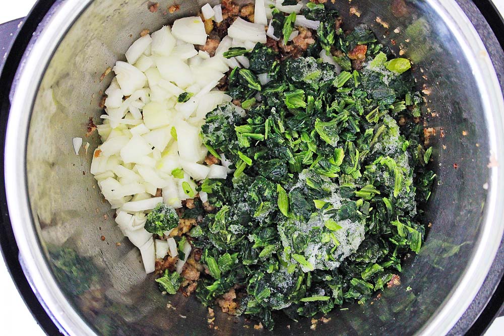 spinach and onions added to Instant Pot