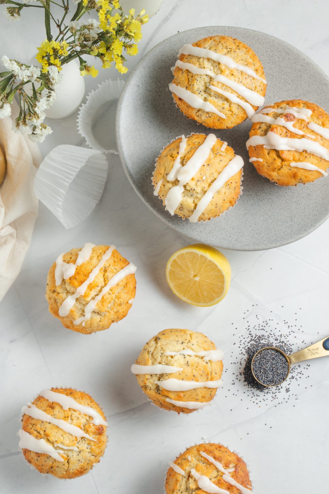 lemon poppy seed muffins on a plate