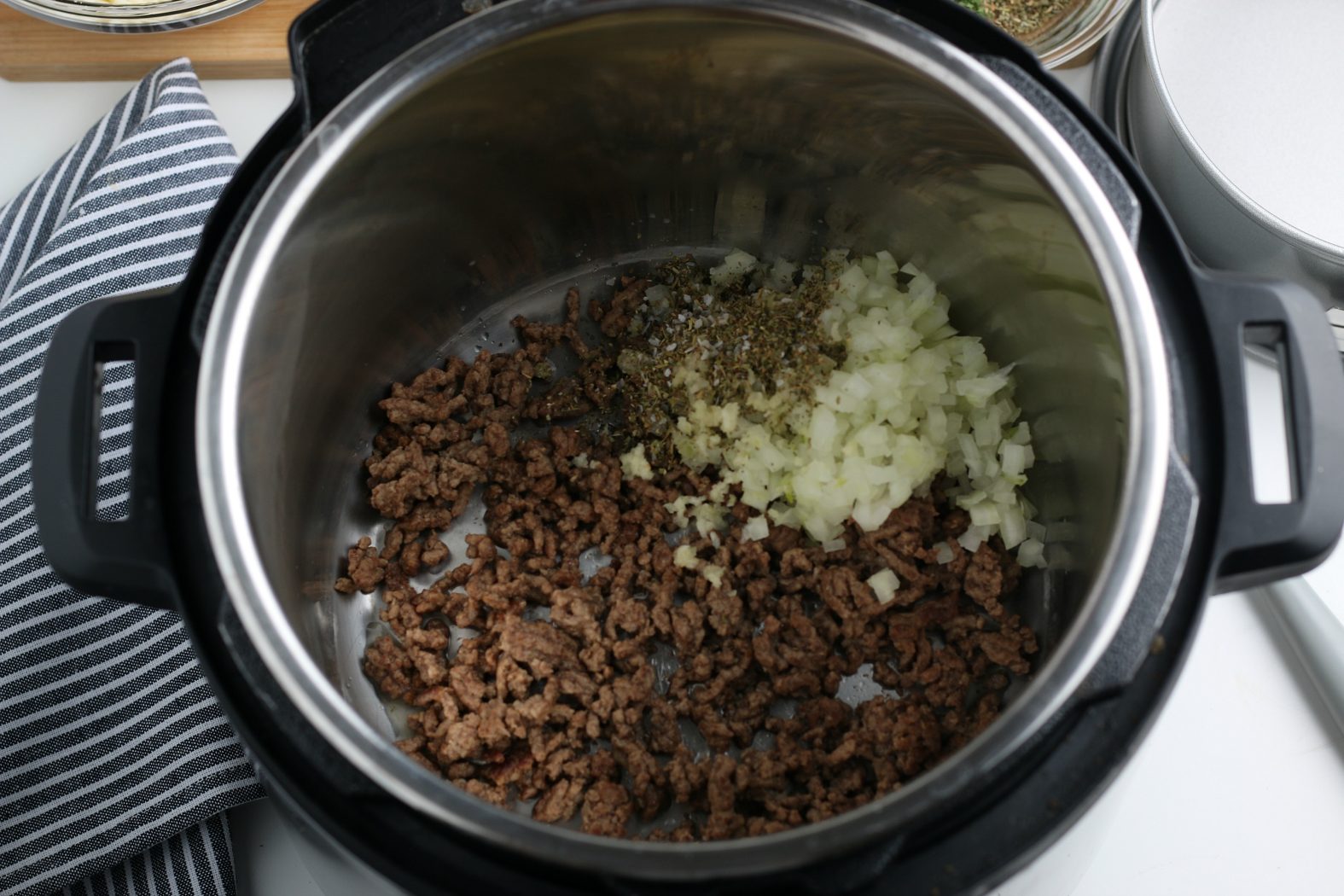 browned hamburger and onions in an instant pot