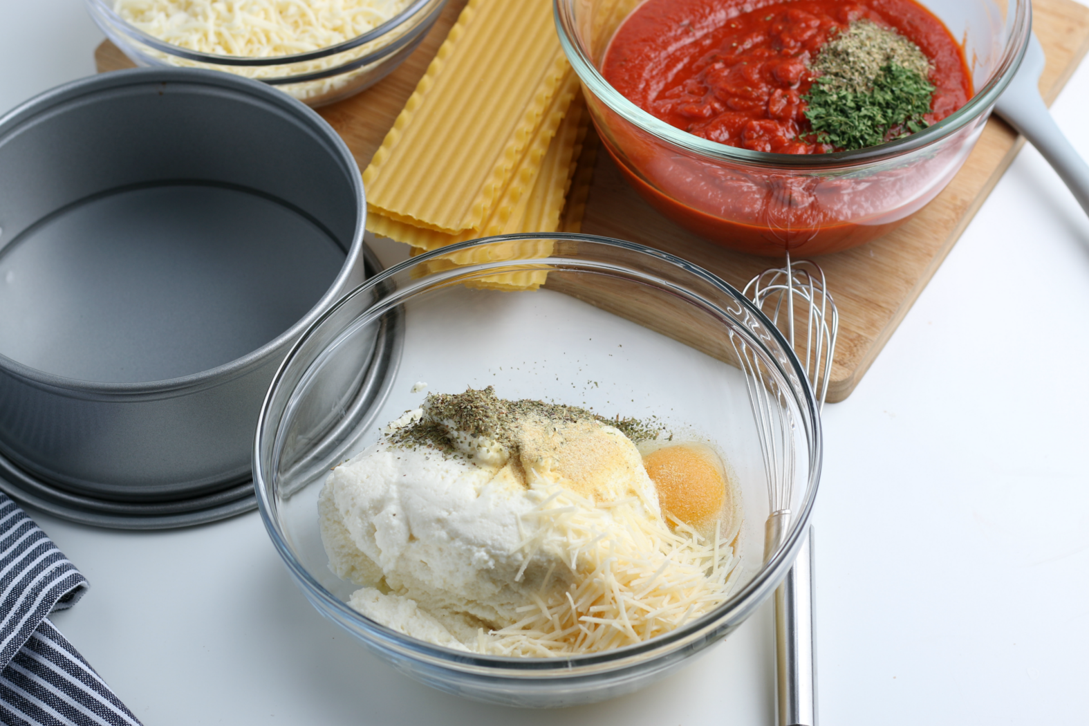 ingredients for instant pot lasagna in a mixing bowl