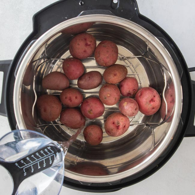 baby potatoes in an Instant pot on a trivet