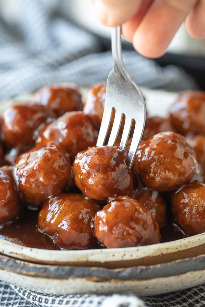 instant pot meatballs with a fork